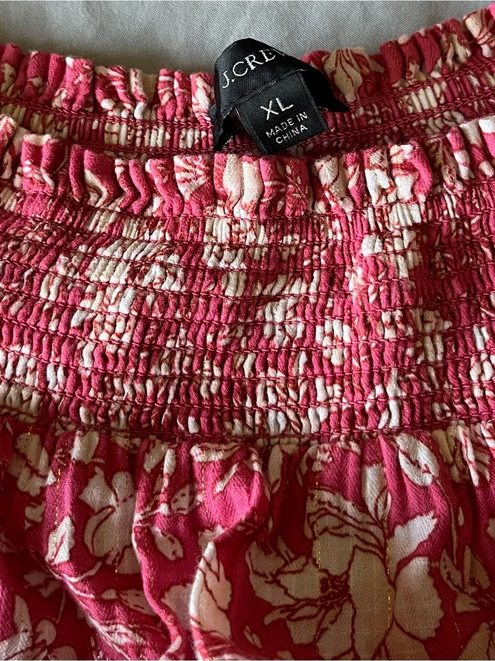 J Crew Afternoon Dress Tossed Floral XL Pink Puff Sleeve Mini Sundress Cotton - Picture 7 of 7